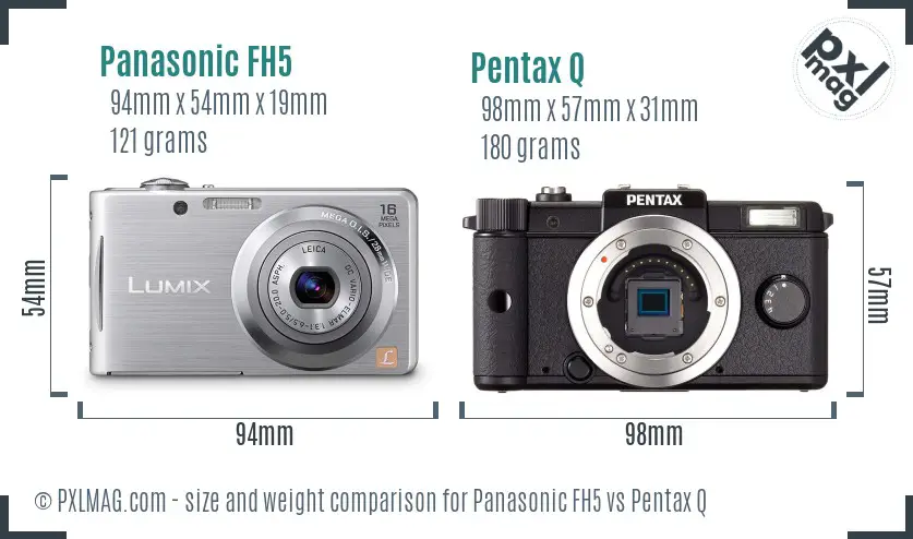 Panasonic FH5 vs Pentax Q size comparison