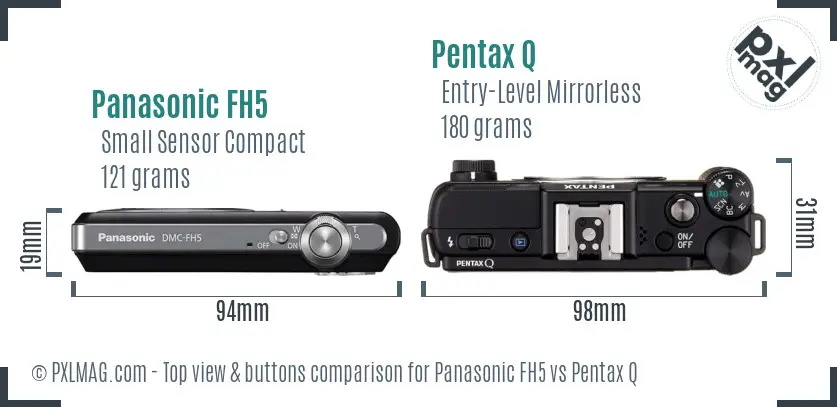 Panasonic FH5 vs Pentax Q top view buttons comparison
