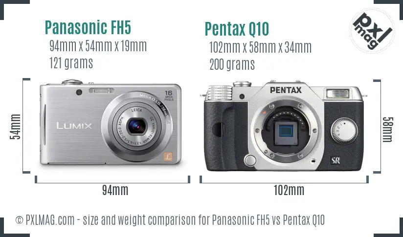 Panasonic FH5 vs Pentax Q10 size comparison