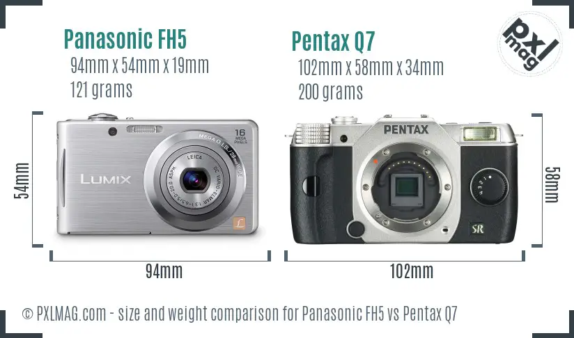 Panasonic FH5 vs Pentax Q7 size comparison