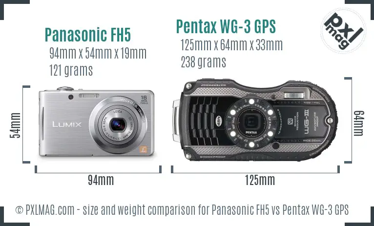 Panasonic FH5 vs Pentax WG-3 GPS size comparison Panasonic FH5 vs Pentax WG-3 GPS size comparison