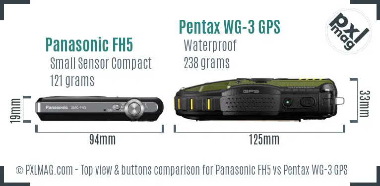 Panasonic FH5 vs Pentax WG-3 GPS top view buttons comparison Panasonic FH5 vs Pentax WG-3 GPS top view buttons comparison