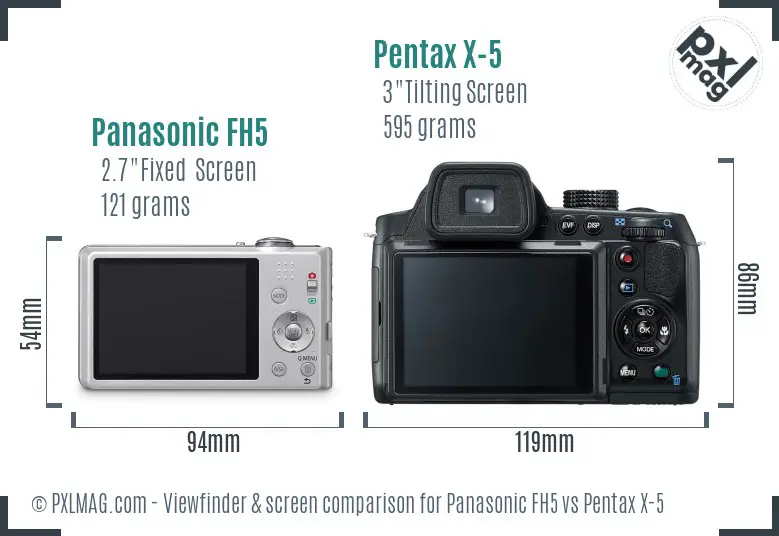 Panasonic FH5 vs Pentax X-5 Screen and Viewfinder comparison Panasonic FH5 vs Pentax X-5 Screen and Viewfinder comparison