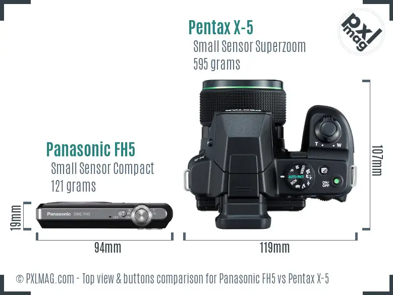 Panasonic FH5 vs Pentax X-5 top view buttons comparison Panasonic FH5 vs Pentax X-5 top view buttons comparison