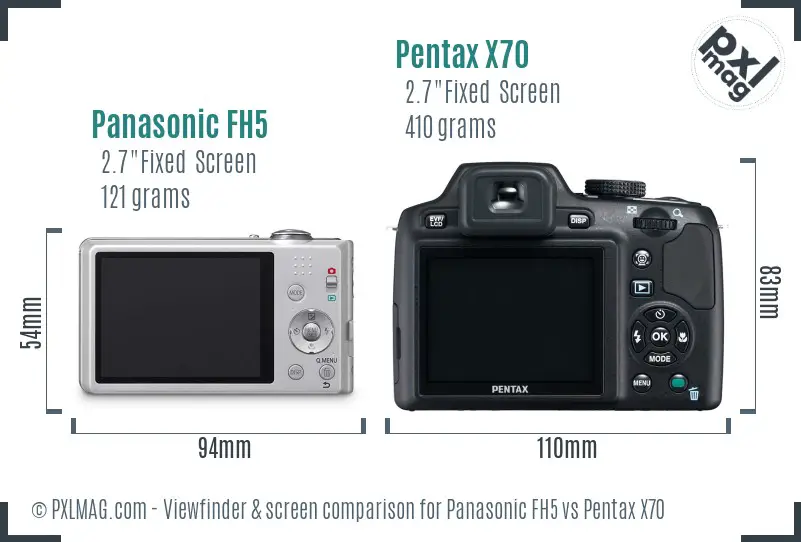 Panasonic FH5 vs Pentax X70 Screen and Viewfinder comparison