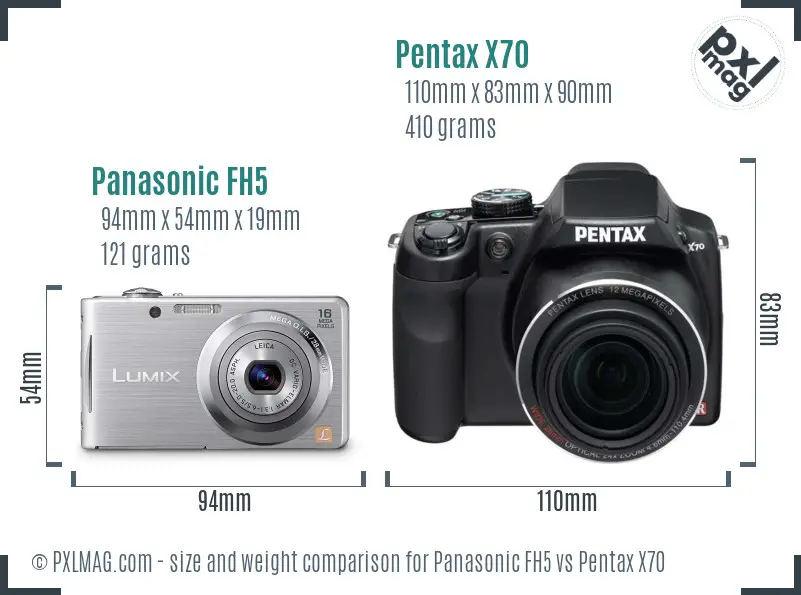 Panasonic FH5 vs Pentax X70 size comparison