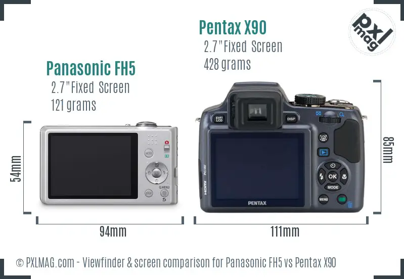 Panasonic FH5 vs Pentax X90 Screen and Viewfinder comparison