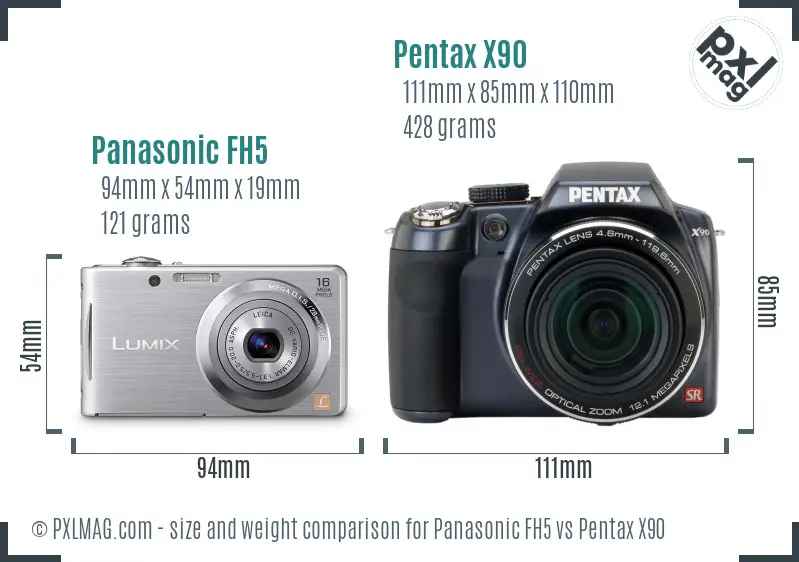 Panasonic FH5 vs Pentax X90 size comparison