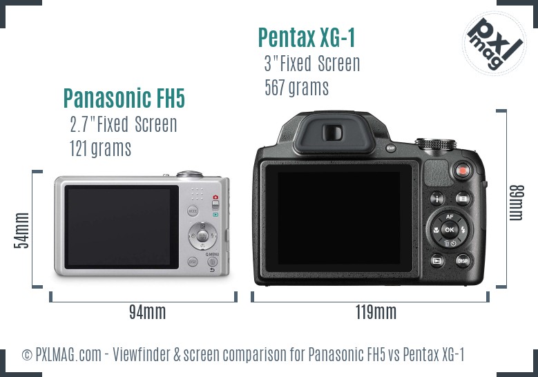 Panasonic FH5 vs Pentax XG-1 Screen and Viewfinder comparison