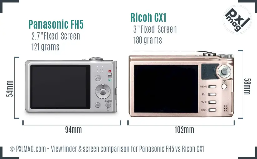 Panasonic FH5 vs Ricoh CX1 Screen and Viewfinder comparison