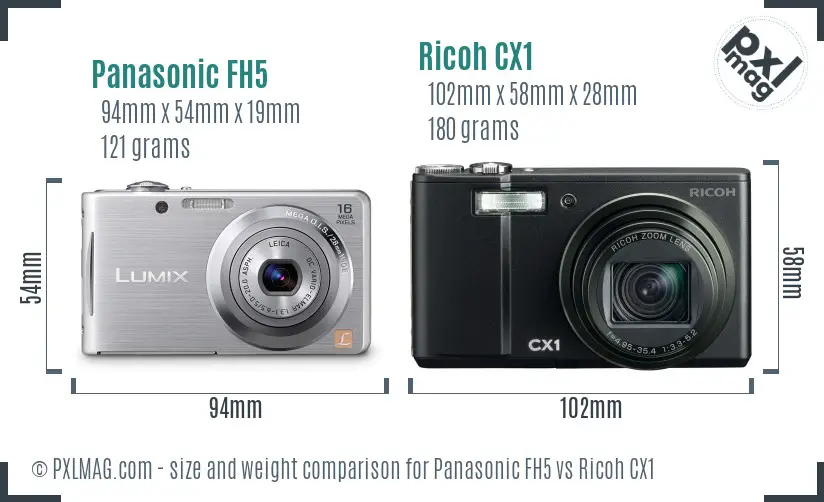 Panasonic FH5 vs Ricoh CX1 size comparison