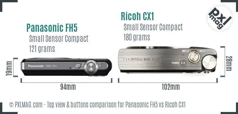 Panasonic FH5 vs Ricoh CX1 top view buttons comparison
