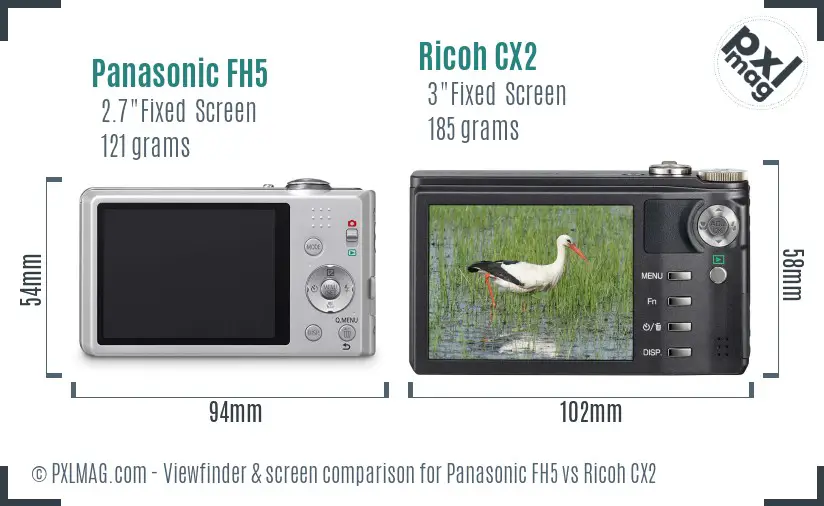 Panasonic FH5 vs Ricoh CX2 Screen and Viewfinder comparison