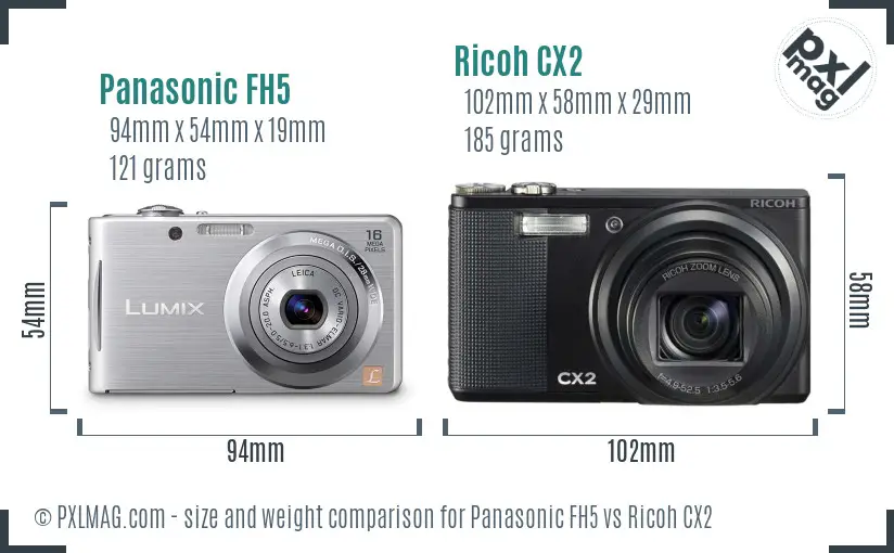 Panasonic FH5 vs Ricoh CX2 size comparison