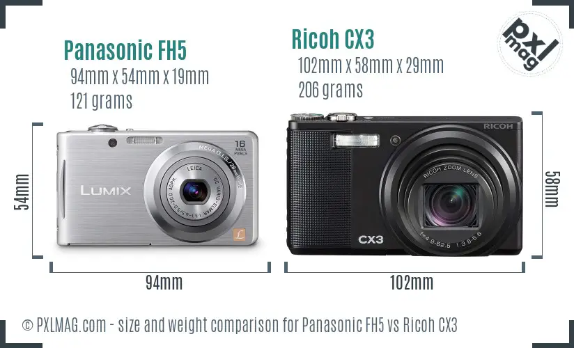 Panasonic FH5 vs Ricoh CX3 size comparison Panasonic FH5 vs Ricoh CX3 size comparison