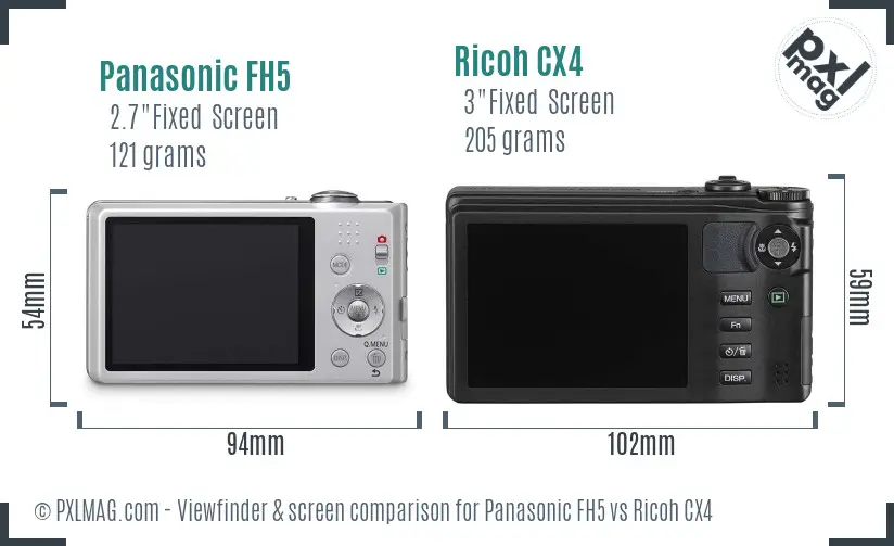 Panasonic FH5 vs Ricoh CX4 Screen and Viewfinder comparison