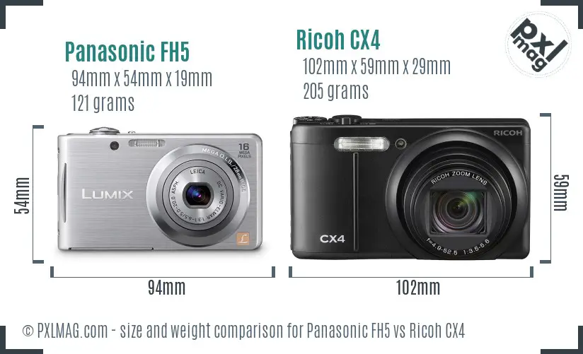 Panasonic FH5 vs Ricoh CX4 size comparison