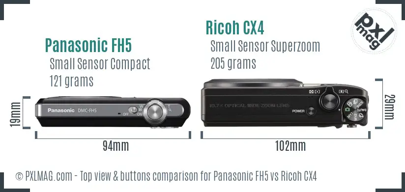 Panasonic FH5 vs Ricoh CX4 top view buttons comparison