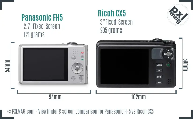 Panasonic FH5 vs Ricoh CX5 Screen and Viewfinder comparison