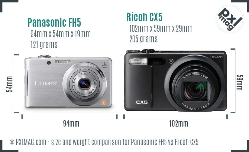 Panasonic FH5 vs Ricoh CX5 size comparison