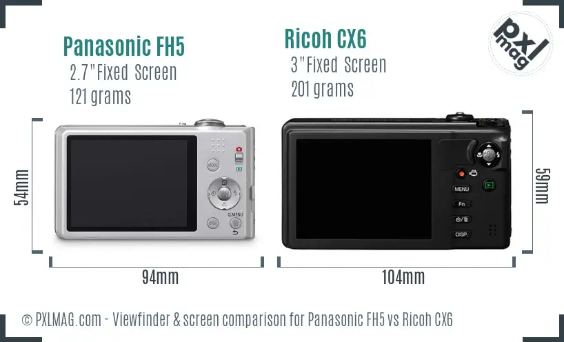 Panasonic FH5 vs Ricoh CX6 Screen and Viewfinder comparison
