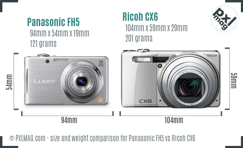 Panasonic FH5 vs Ricoh CX6 size comparison