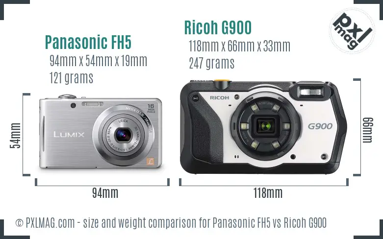 Panasonic FH5 vs Ricoh G900 size comparison