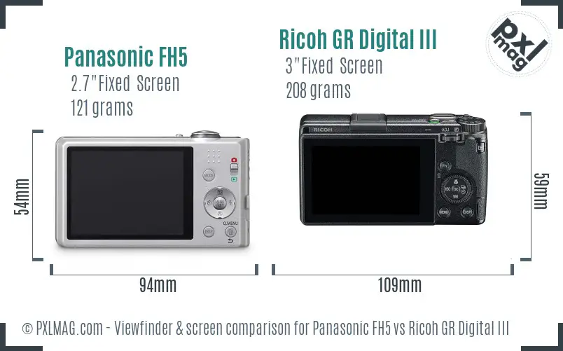 Panasonic FH5 vs Ricoh GR Digital III Screen and Viewfinder comparison