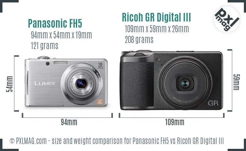 Panasonic FH5 vs Ricoh GR Digital III size comparison