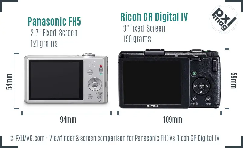 Panasonic FH5 vs Ricoh GR Digital IV Screen and Viewfinder comparison