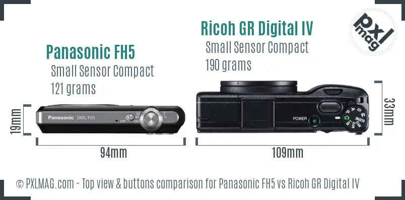 Panasonic FH5 vs Ricoh GR Digital IV top view buttons comparison