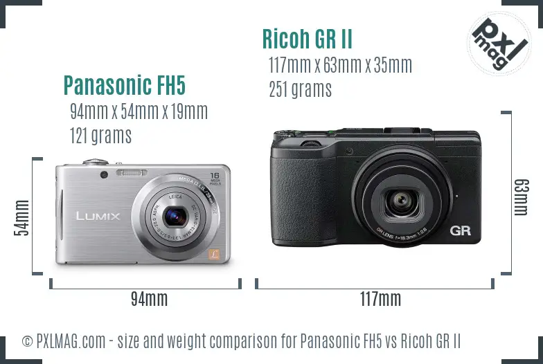 Panasonic FH5 vs Ricoh GR II size comparison