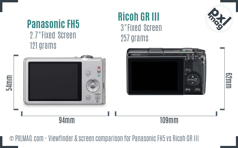 Panasonic FH5 vs Ricoh GR III Screen and Viewfinder comparison