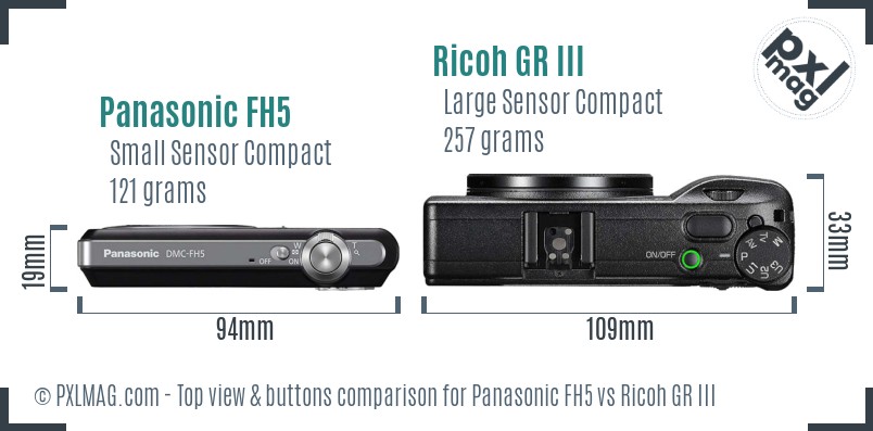 Panasonic FH5 vs Ricoh GR III top view buttons comparison