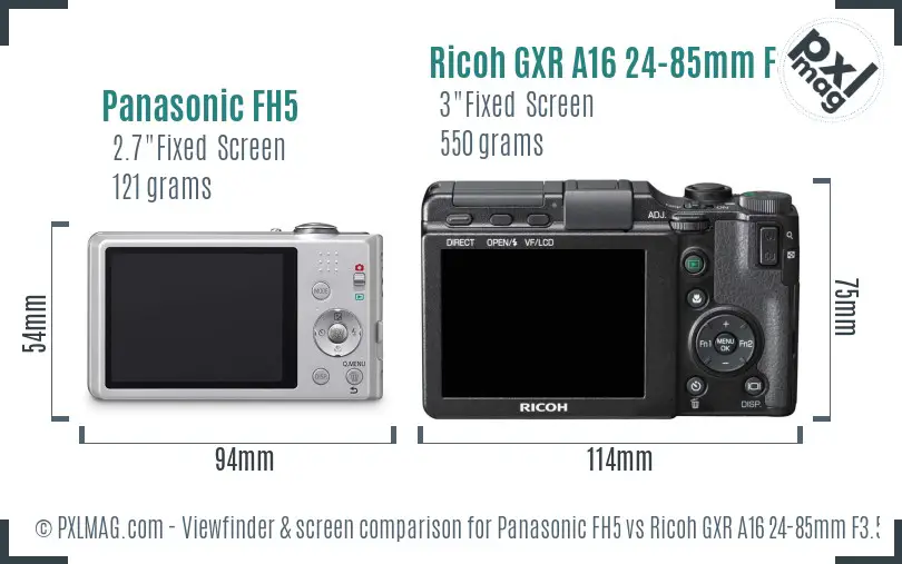 Panasonic FH5 vs Ricoh GXR A16 24-85mm F3.5-5.5 Screen and Viewfinder comparison