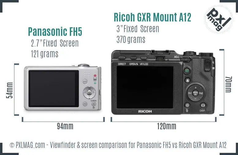 Panasonic FH5 vs Ricoh GXR Mount A12 Screen and Viewfinder comparison