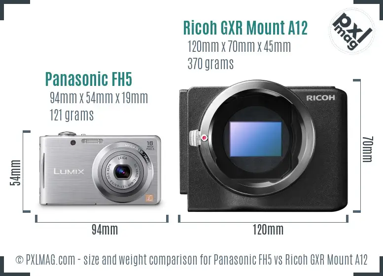 Panasonic FH5 vs Ricoh GXR Mount A12 size comparison