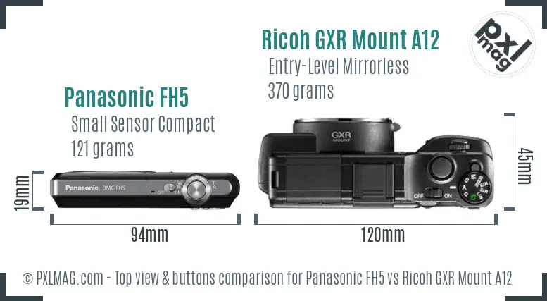 Panasonic FH5 vs Ricoh GXR Mount A12 top view buttons comparison