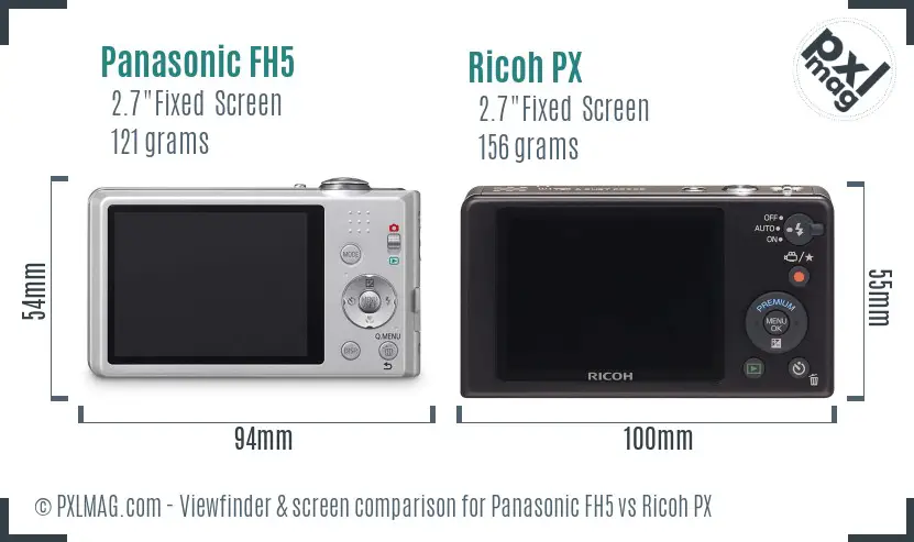 Panasonic FH5 vs Ricoh PX Screen and Viewfinder comparison