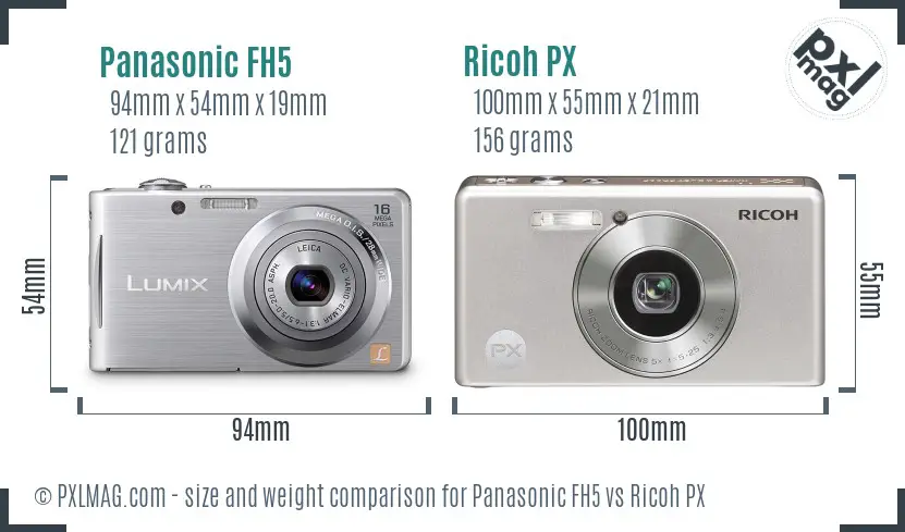 Panasonic FH5 vs Ricoh PX size comparison