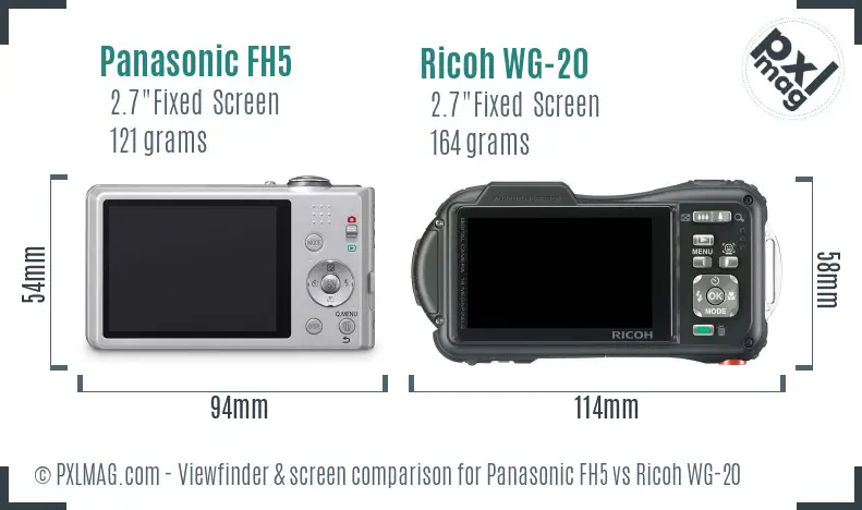 Panasonic FH5 vs Ricoh WG-20 Screen and Viewfinder comparison