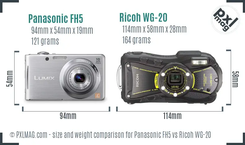Panasonic FH5 vs Ricoh WG-20 size comparison