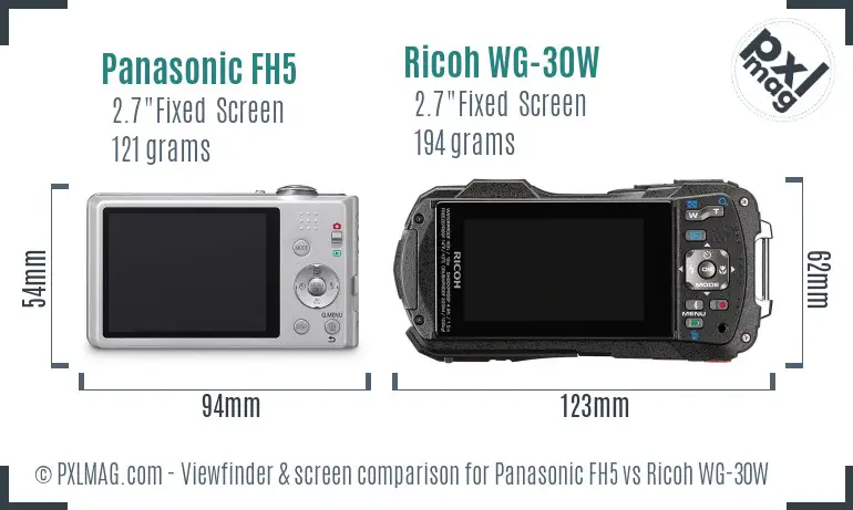 Panasonic FH5 vs Ricoh WG-30W Screen and Viewfinder comparison