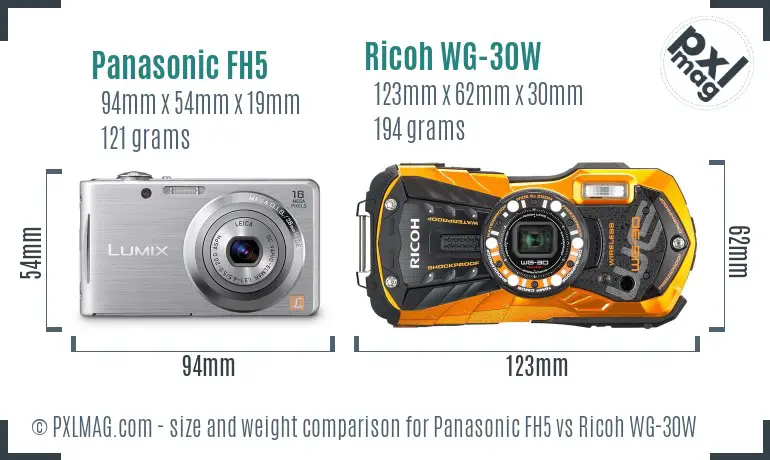 Panasonic FH5 vs Ricoh WG-30W size comparison