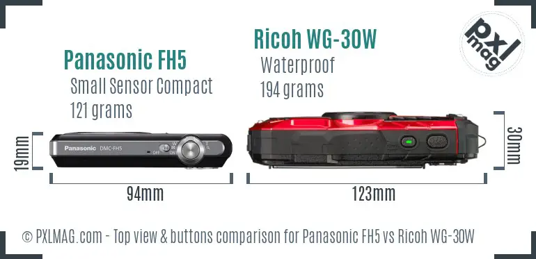Panasonic FH5 vs Ricoh WG-30W top view buttons comparison