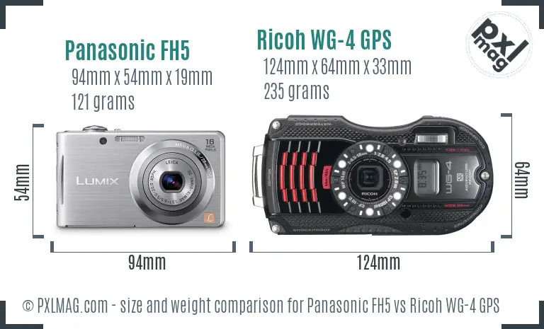 Panasonic FH5 vs Ricoh WG-4 GPS size comparison