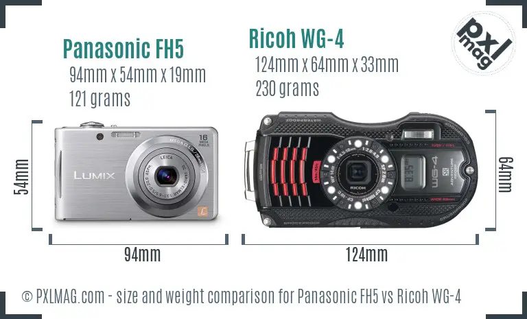 Panasonic FH5 vs Ricoh WG-4 size comparison