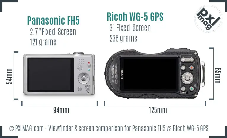 Panasonic FH5 vs Ricoh WG-5 GPS Screen and Viewfinder comparison