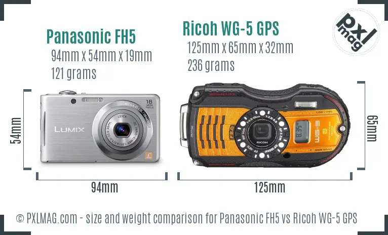 Panasonic FH5 vs Ricoh WG-5 GPS size comparison