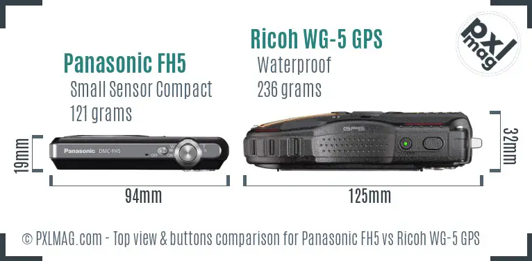 Panasonic FH5 vs Ricoh WG-5 GPS top view buttons comparison